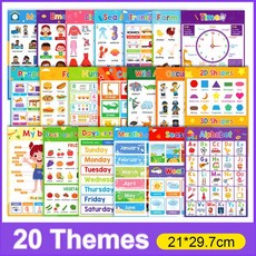 20 테마 아이들 영어 배우기 장난감들 학교 교실 교육의 A4 포스터 장식거물급 카드 벽 스티커, 20 Themes