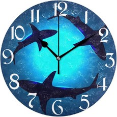 Pfrewn Pfrewn 수중 상어 벽시계 침묵 비 똑딱 비치 오션 바다 시계 배터리 빈티지 데스크 Shark