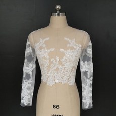 [해외] 라운드 칼라 긴 소매 웨딩 드레스 레이스 목도리 드레스 화이트 신부 SHAWLS 볼레로 레이스 정 만든 신부 재킷 포장