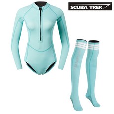 2mm 여성용 프리다이빙슈트 서핑 웻슈트 잠수복 스노클링 바다수영, S, 하늘색 점프수트 + 1.5mm 하늘색 양말