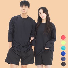 라틱 남자 여자 래쉬가드 상하의 세트 수영복 루즈핏 비치웨어, L(공용), 블랙