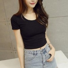 인데일리 데일리룩 타지 않는 만원대 선물 슬림하게 핏 되는 여성 반팔 크롭티 E-619367
