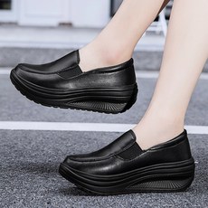 [소프달링] 여성 5cm 230-260 발편한 쿠션 키높이 기능성 간호화 단화 통굽 슬립온 병원신발 간호사 간호단화