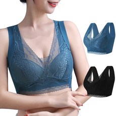 [당일출고]KAQIA 레이스 심리스 노와이어 브라 여자 속옷 스포츠 브래지어 빅사이즈 브라탑 2세트