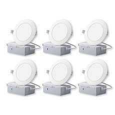 ETL Approved Recessed Ceiling Lights ECOWHO 6W 4-Inch Ultra-Thin LED Round Panel Light with Junction, 1