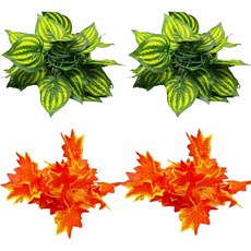 파충류 테라리움 식물 4PCS 수염 용 교수형 덩굴 장식 인공 잎 도마뱀 뱀 카멜레온을 위한 표범 탱크 액세서리 숨기기, 4개