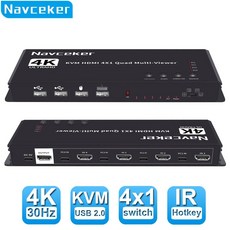 Navceker KVM HDMI 호환 멀티 뷰어 IR 포함 심리스 스위치 4K 4 in 1 Out 1080P 쿼드 스크린, 5.ZYAK6 EU Power Plug, 1개