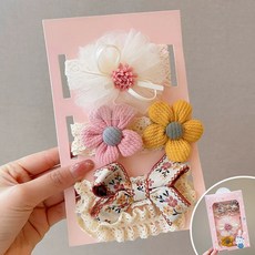 여아용 아기 머리띠 세트 여아 아기용 부드러운 공주 헤어 액세서리 선물 편안한 디자인 패션, 핑크색과 노란색 꽃 머리띠 3종 세트 고급 선물박스형