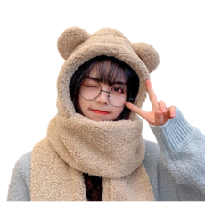 아이지케이 여성 후리스 모자 목도리 복실복실 곰돌이