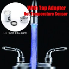 LED 수도꼭지 스트림 빛 주방 욕실 샤워 꼭지 노즐 헤드 7 색 변경 온도 센서 라이트 수도꼭지, 블루 컬러, 1개, 01 Blue color