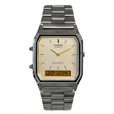 Casio Mens 빈티지 Ana-Digi Quartz Cream Dial Stainless Steel Watch AQ230GG-9A 627530