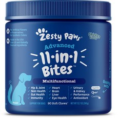 Zesty Paws Advanced 11-in-1 Bites 치킨 맛 소프트 츄 노령견용 종합 비타민, 90 count, 1개