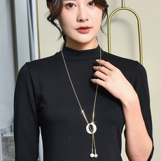 YUEMEIYD 여성 타원 진주 지르콘 긴 목걸이 스웨터사슬 쇄골 사슬 - 이미지 6