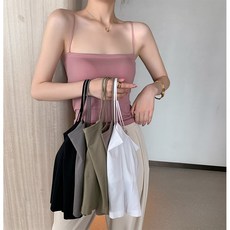 네모엔룩 여성용 크롭브라탑 내장형 캡 끈 민소매 이너 나시