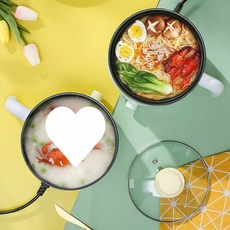 라면팟 라면끓이는기계 즉석라면조리기 멀티쿠커 스텐라면팟 전기팟 멀티포트기 소형 전기 냄비 다기능 요리 기숙사 학생 미니 인스턴트 국수 한 사람 가정용, 8.绿色款 - 不粘锅+刀具