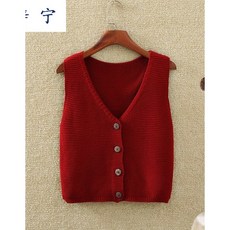 봄 가을 V 넥 니 트 조끼 여자 나시 가 디 건 짧 은 털실 조끼 외 에 민소매 루즈 핏 의 레 드 컬러 L 105 - 115 근