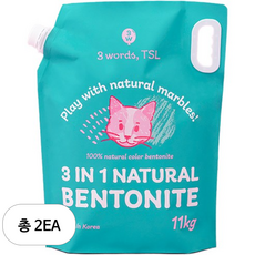 쓰리워즈 티에스엘 3 IN 1 벤토나이트 고양이 모래, 2개, 11kg