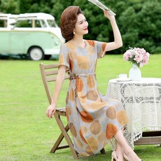 WSG 여성 여름 30대-50대 a라인 중년 여성 엄마 패션 루즈 빅 브이넥 사이즈 허리를 묶다 반팔 하객룩 휴양지 바캉스 린넨 린넨롱 린 원피스 XL 2XL 3XL 4XL 5XL