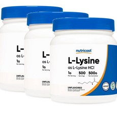 뉴트리코스트 L-라이신 HCI 1g Nutricost L-Lysine, 500g, 3개