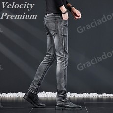 남자 청바지 슬림핏 스판 캐주얼 그레이 워시 Velocity Premium 신사복 블랙앤그레이 데님 남성팬츠 746