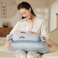 수유쿠션 역류방지쿠션 셀프 시트 쿠션 Leyun 모유 수유 베개 허리 Pu 포옹 아기, 스모크 웨이브 블루