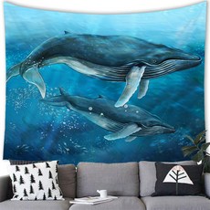 [고래] 패브릭포스터 감성 그림 거실 벽가리개 바다 풍경 행잉 태피스트리, 1.흰수염고래