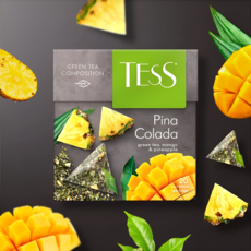 Tess Зеленый чай Pina Colada с ананасом и манго, 20 пакетиков по 1.8 г