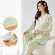 겨울 임산부 파자마 상하의 세트 패드 실내복 수유 내의 세트 임산부 내복 상의 + 하의 YJW