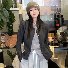 CSQHG 여성 봄/가을 레이어드 배색 니트 가디건 아우터 2color