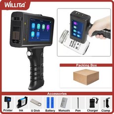 미니라벨기 라벨프린터 Willita 휴대용 잉크젯 프린터 QR 바 배치 코드 날짜 번호 로고 만료 코딩 기계 유리용 12.7mm 라벨 프린터, 7)Printer with 2 Ink AU 플러그, 1개