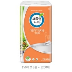 깨끗한나라 데일리 키친타올 그린티 150매 150매 8개, 1개, 8롤