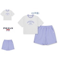 폴햄키즈 신구로점 여아 퍼플 링거 반팔 티셔츠+우븐 4부 반바지 상하셋트