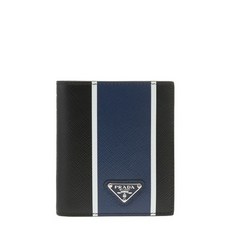 [프라다]20FW 2MO004 2FAF F011E 블랙 블루포인트 사피아노 삼각로고 반지갑