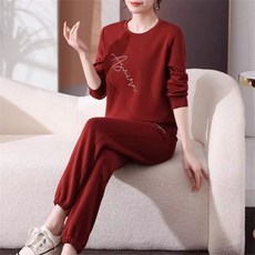 besteffie 여성 가을 겨울 운동 세트 편안한 캐주얼 라운지웨어 빅사이즈 라운드넥 여자 클래식 트레이닝세트 Q55
