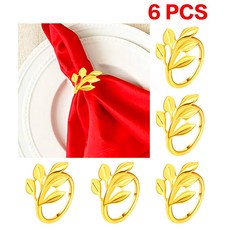 6/12PCS 골드 실버 냅킨 링스 버클 웨딩 크리스마스 생신 냅킨 링은 꽃 잎 Flower Leaf Napkin Rings Serviette Buckle Gold Silver, 6 PCS- 잎 골드, 6개