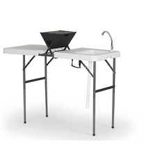 Old Cedar Outfitters 접이식 BBQ 테이블 요리사 준비 또는 야외 캠핑 테이블 수도꼭지가 있는 그릴 및 싱크대 포함 115.1 x 58.9 x 94.5 cm