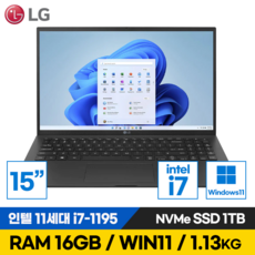 LG 15인치 그램 터치스크린 11세대 i7 1TB RAM16G WIN11 포함 15Z95P 노트북, 15인치 터치스크린, WIN11 Home, 16GB, 코어i7, 블랙
