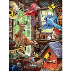 직구 Bits and Pieces-성인용 300 조각 조각 그림 맞추기 18 x 24-창고에 둥지 만들기-300 pc Coundry Garden Shed Animal Nature, 상세참조, 상세참조