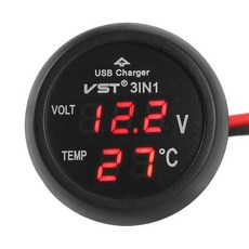 전압계 디지털 led 자동차 담배 라이터 전압계 온도계 자동차 트럭 usb 충전기 12v24v 온도계 전압계 3 in 12 in 1, 빨간색, 1개