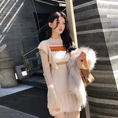 속치마 겨울 가을 스위트 여성 긴팔 미디 숲 슬림핏 이너 트렌드