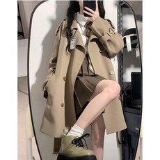 가을 겨울 여성 더블 트렌치코트 데일리 래글런 트렌치코트
