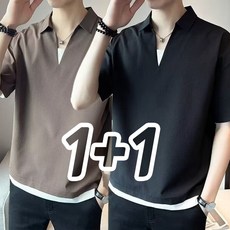 2장몪음 남성 반팔 티셔츠 심플 오버핏 카라 루즈핏 아이스 여름 얇은 반팔티 남자티셔츠