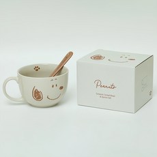 花生史努比陶瓷麥片碗+勺子套組, 1組, 單色