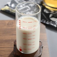 로하티 눈금패턴 내열 유리컵(350ml) (레드) /홈카페 카페컵 계량컵