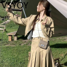 vsyoy 하이 엔드 짧은 재킷 코트 주름 오버 스커트 조커 트렌치 코트 패브릭 세트 [프로이트] 테이크 아웃 동일