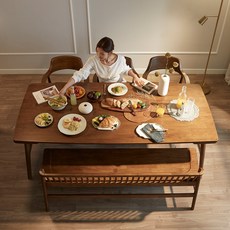 아씨방가구 로만 원목 6인용 식탁(테이블+의자3+벤치), 월넛브라운