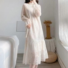 선녀 이너 무드 레이스 원피스 2023 가을 겨울 미디 기모 도톰 레깅스 긴팔 스커트