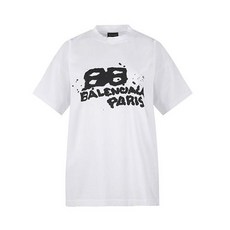 23SS BALENCIAGA 발렌시아가 여성 로고 프린트 반팔 화이트 612965 TNVN4