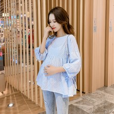 임산부 상의 하복 루즈핏 이너 외출 순면 패션 임산부 반팔 티 여름 빅 사이즈 배 가리개