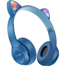 P47M 고양이 귀 무선 블루투스 발광 헤드셋 스테레오 접이식 Y47 소녀 중저음 크로스오버, 01 파란, 푸른 색